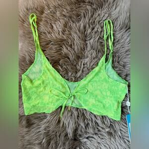 New Beach Bunny Clara Neon Green Tank Sheer Tie Top Women’s Medium Swim Cover